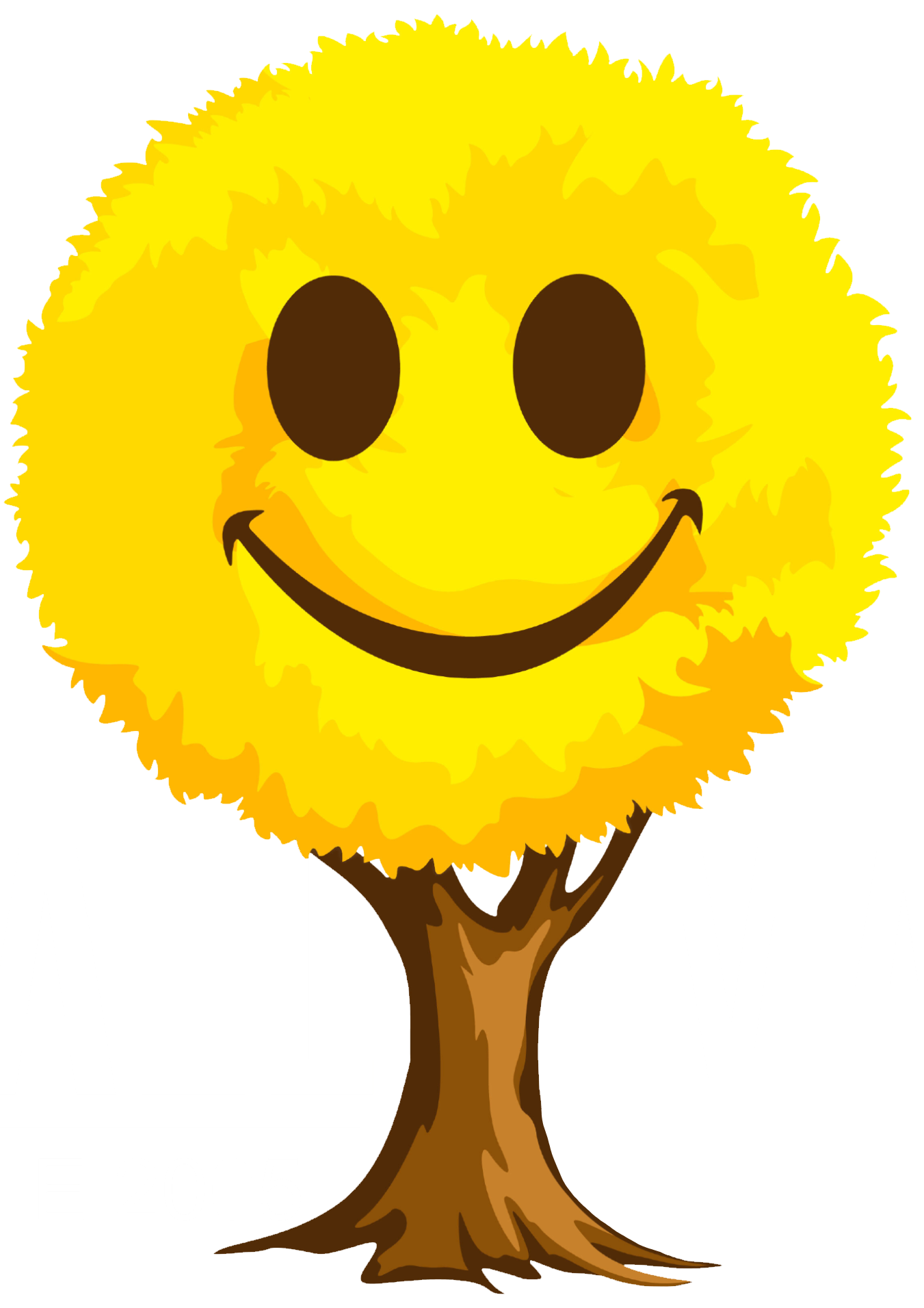 Smiley face tree illustration with yellow foliage and a smiling expression.