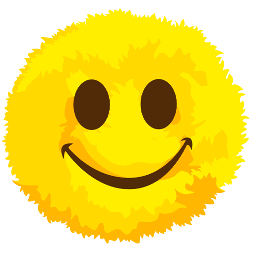 Fluffy yellow smiley face emoji with a cheerful expression.